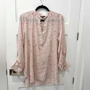 RW&Co XL Long Blouse White with Red Flower design.